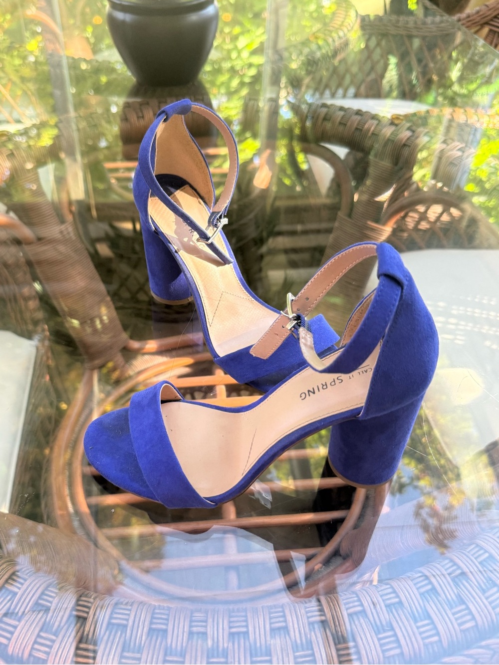 Call It Spring Royal Blue Suede Block Heel Sandals